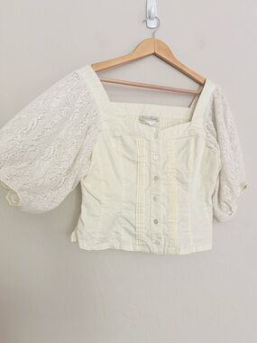 Victorian Choice - Vintage Cottagecore Lace Puff Sleeve Blouse - Cream XL